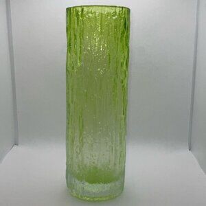 Mid Century Modern Bark Glass Vase Green Clear Ombre